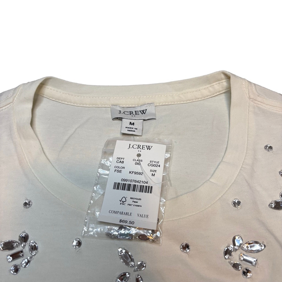 J.Crew Flower Jewel Embellished Tee Ivory Cotton Short Sleeve NWT Size M - Picture 4 of 5